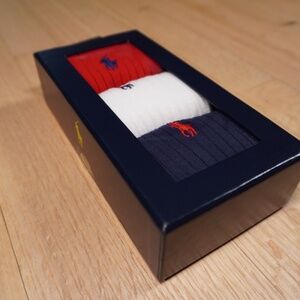 Polo Ralph Lauren Boys 3 Pairs Crew Socks Red White Navy Blue Brand New